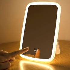 TEMU Stylish White Led Makeup Mirror With Adjustable Brightness - Battery Powered (3 Aaa Batteries Not Included), Touch Sensor, Polished Surface, Includes Stand - Vanity Use