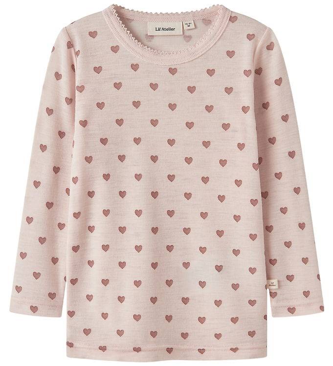 Lil' Atelier Body l/ä - Ull - NmfNoel - Morganit m. Hjärtan - Lil Atelier - 6 år (116) - Body L/Ä