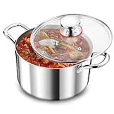 TEAMFAR kastrull, 20 cm kastrull induktion av 3 lager rostfritt stål, 3,3 l pastagryta med glaslock för alla typer av spisar, rostfritt stål polerad och obelagd, hälsosam, diskmaskinssäker