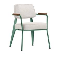 Vitra - Fauteuil Direction, Walnut, Prouvé Blé VertFabric Cat. F100 Nubia Col. 01 Ivory/Perle - Spisebordsstole - Jean Prouvé - Hvid - Metal/Træ/Tekstilmateriale/Skum