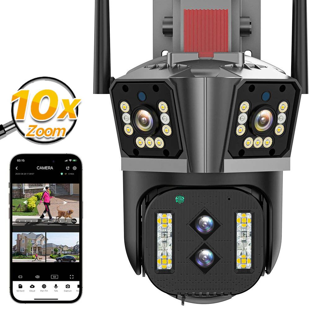 8K HD 16MP 10X Zoom WiFi IP kamera Auto Tracking Two Way Audio PTZ-kamera utomhus Fyra linser Tre skärmar 4MP+4MP+4MP+4M
