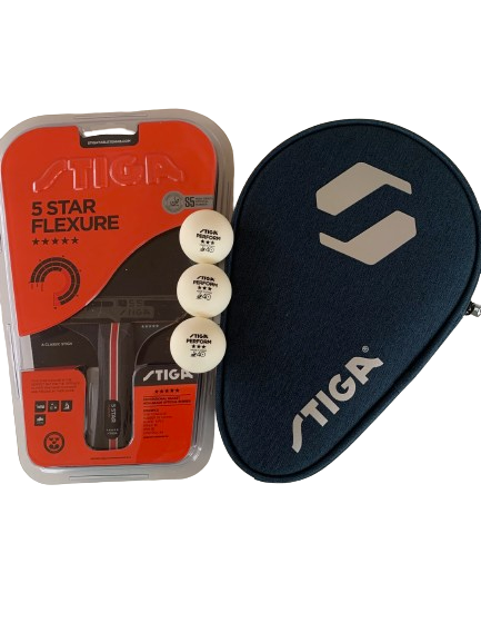 STIGA Flexure 5-stjernet bordtennisbat + STIGA batcover + 3 stk. 3-stjernede bolde