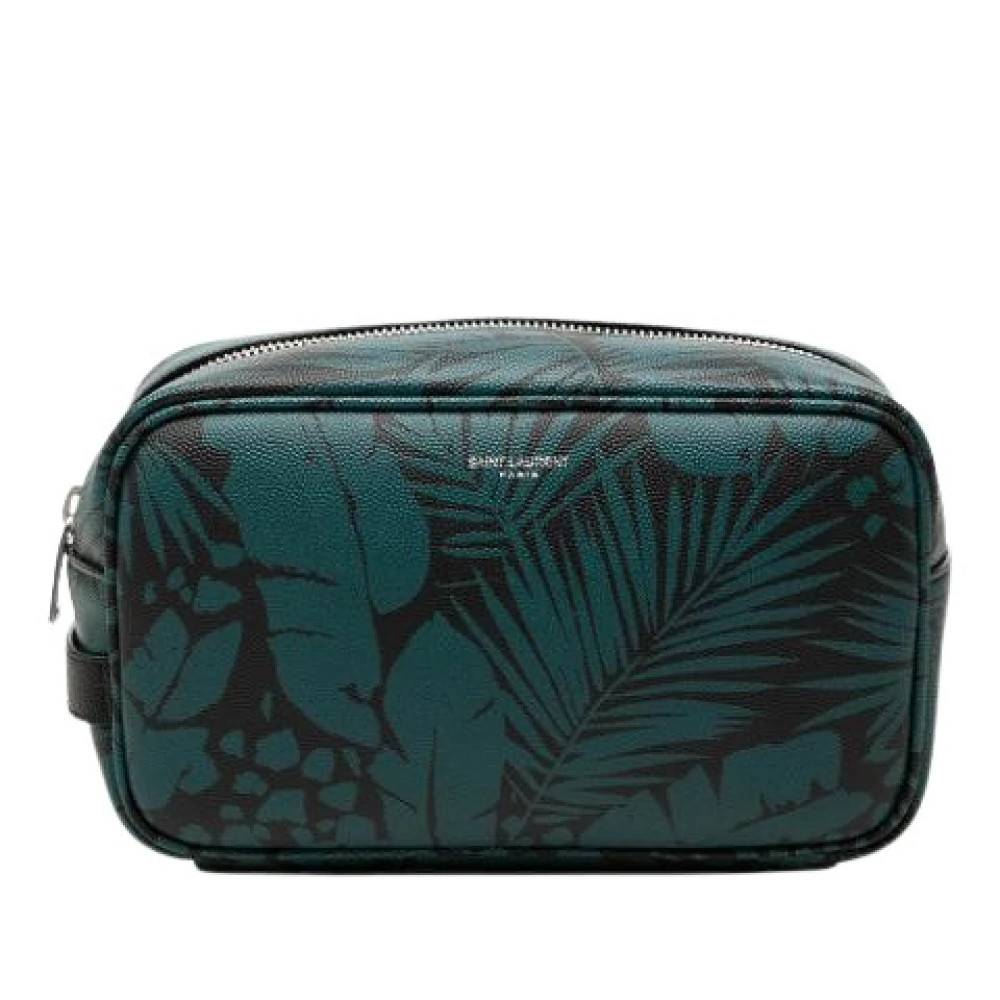Yves Saint Laurent Vintage Pre-owned Printed Leather Pouch - Vintage - Dame - Grøn - ONE SIZE - Læder