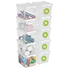 SmartStore 3 L x 10-st - Små Förvaringslådor i plast med lock - 10 års garanti - livsmedelssäker - clips - stapelbara- BPA-fri- 21 x 17 x 15 cm