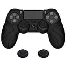 PlayVital Skydd Fodral för ps4-kontroller,Halkskydd Silikonskal Hölje Kompatibel med ps4 Slim/Pro Controller,Silikon Skydd Hud Ärm Skyddande för ps4 med 2 Joystickhölje-Svart(Guardian Edition)