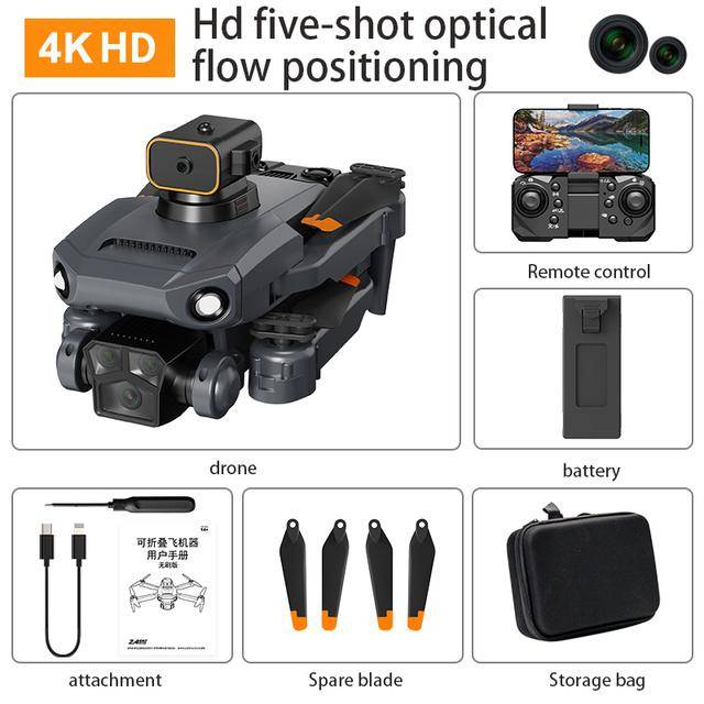 Ny P8 Pro Drone Hinder Undvikande 4K ESC Dual HD-kamera Wifi Fpv Borstlös Motor Vikbar Quadcopter Presenter Leksaker barn Black4KBag1B
