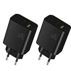 LUOSIKE 30W USB C-Laddare med Extra USB-A-Port -Svart 2-Pack, USB C-Adapter/Strömadapter/Plugg, Snabbladdare Kompatibel med iPhone 15/14/13/12/Pro/Max/Plus/SE, Samsung S24/S23/S22, Google Pixel 8/7/6