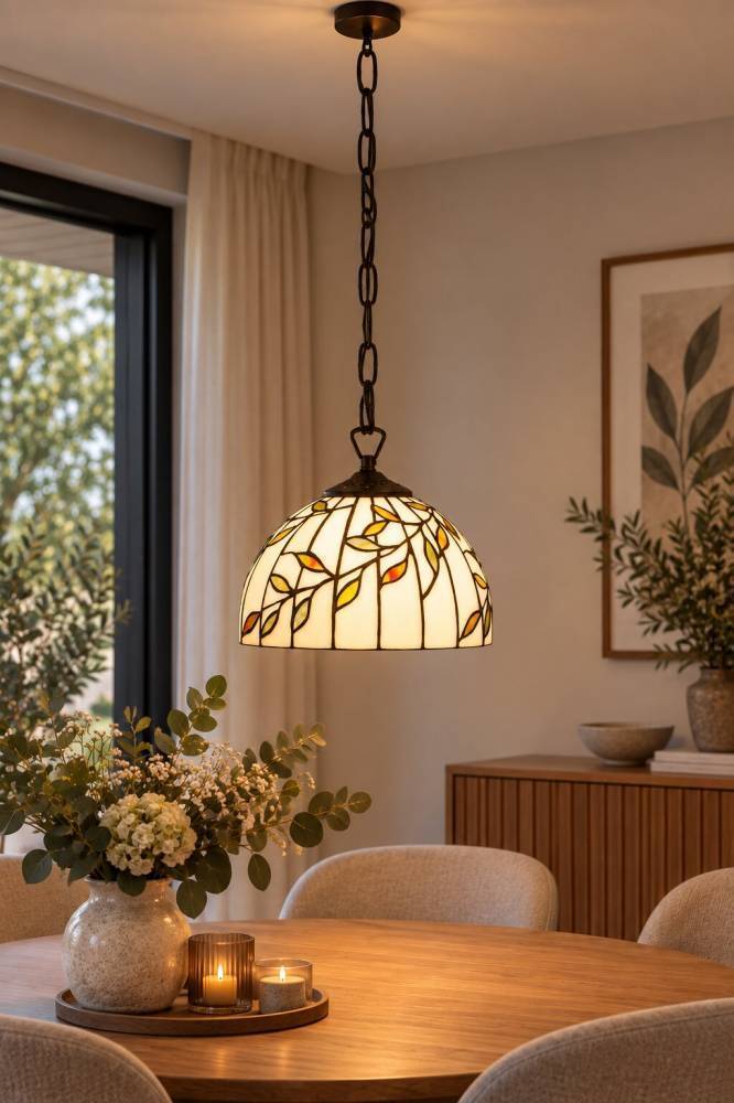 Tiffany spring hængelampe i glasmosaik med certifikat.