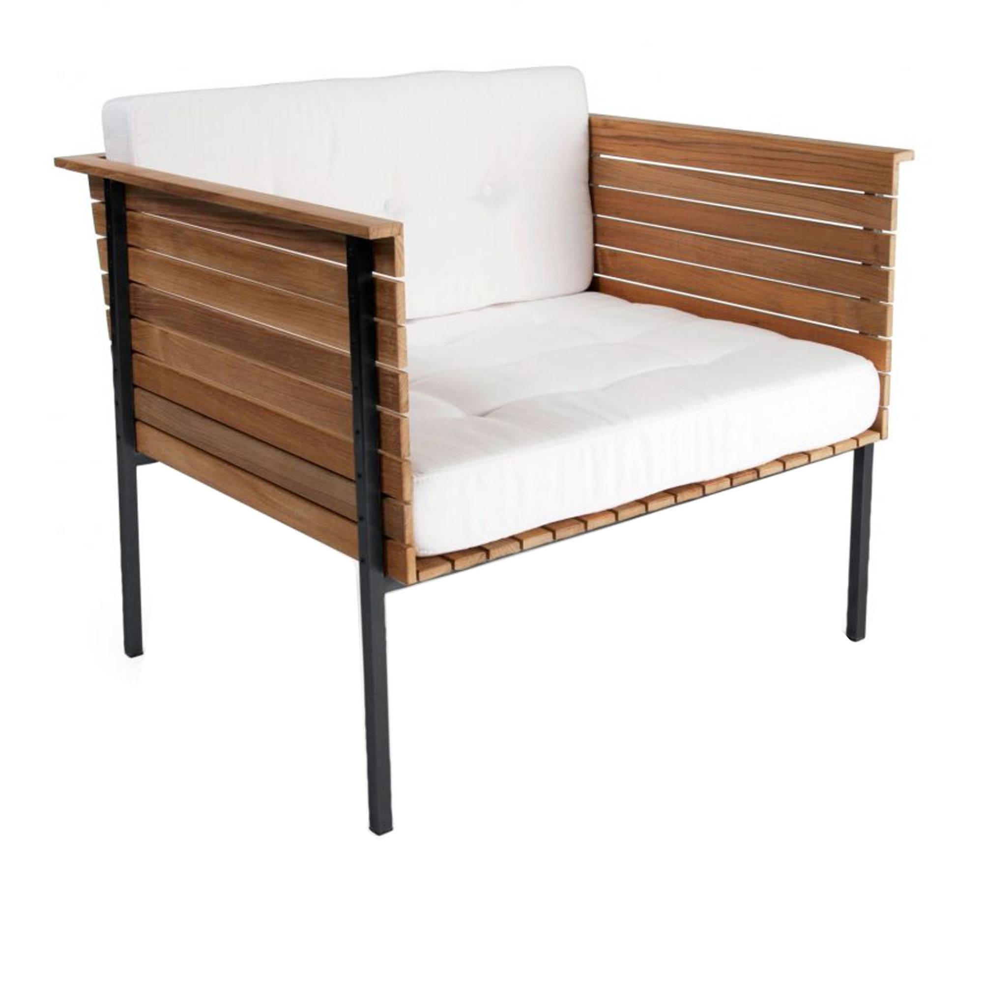 Skargaarden - Häringe Lounge Chair, Black Stainless Steel, Teak Slats, Cushion Nature Grey Natte - Fåtöljer utomhus - Joacim Wahlström,Carl Jägnefeldt - Grå - Metall/Trä/Textilmaterial/Syntetiskt