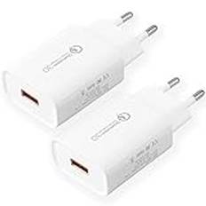 USB-laddare, 18 W Quick Charge 3.0 snabbladdare, USB-kontakt för Samsung Galaxy S5 S6 S7 S8 S9 S10 S20 S21 S22 A13 A34 A53, Phone, iPad, Huawei, ersättnings-originalladdare (2 Stycken)