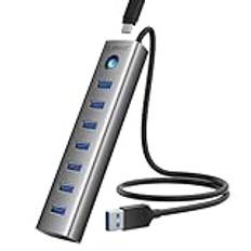 ORICO 7-portars USB 3.0-hub, aluminium USB-distributör multiport adapter med 50 cm kabel, USB 3,0 5 Gbps data, 5 V 3 A Type-c-port, USB-hubbdelare för PC, bärbar dator, MacBook, PS4, Surface Pro,