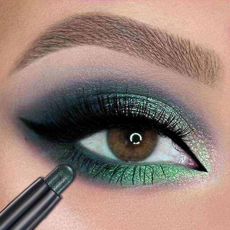 Lyxig Shimmer & Matt Eyeshadow Stick Enkel applicering Långvarig vattentät ögonmakeup Naturliga och svarta toner med blå och gröna höjdpunkter