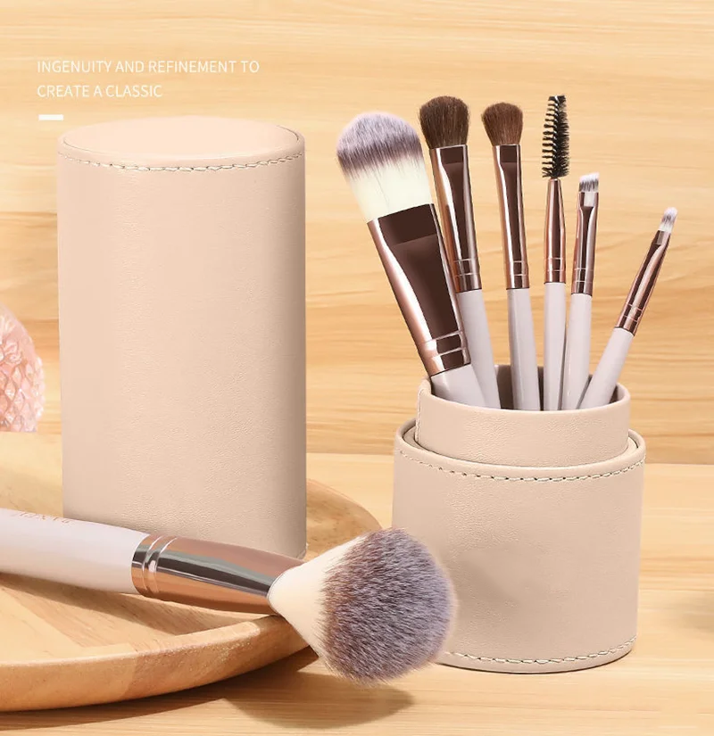 7PCS Horsehair Makeup Brush Set with Brush Holder Eyeshadow Blush Powder Highlighter Contouring High End Makeup Tool Combination