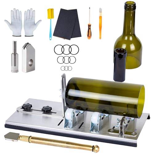 BORDEAG Glasflaskskärare set, glasskärare för flaskor, vinglas flaskskärare, flaskskärare kit, gör-det-själv glasskärare för att skära flaskor, vin, likör, öl, whisky, champagne