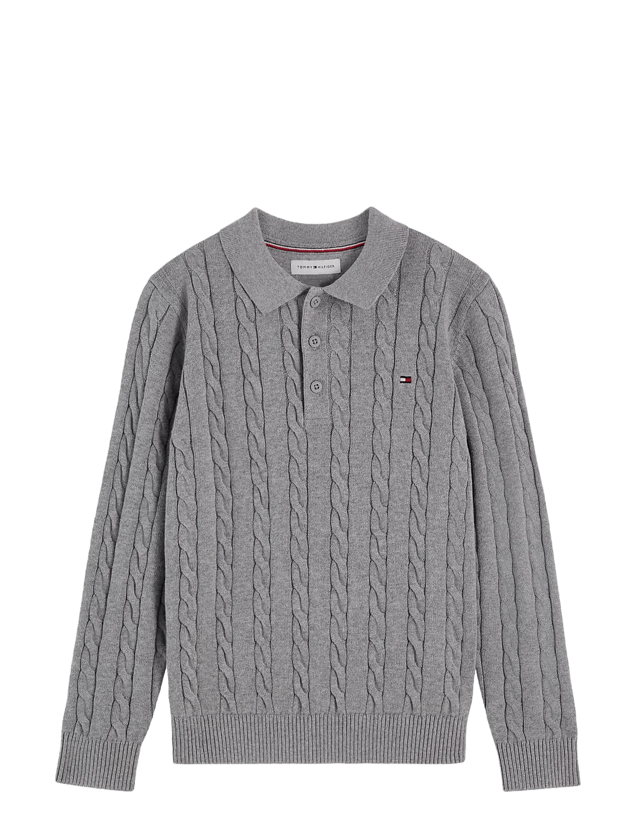 Tommy Hilfiger Cotton Cable Polo Sweater - Grey - 128