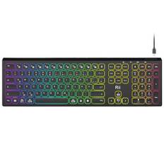 Rii Bluetooth Tastatur Kabellos, Wireless Keyboard mit QWERTZ, Gaming Keyboard mit Halterung, Kabellose Tastatur Beleuchtet für PC/Tablet (2.4GHz + BT1 + BT2)