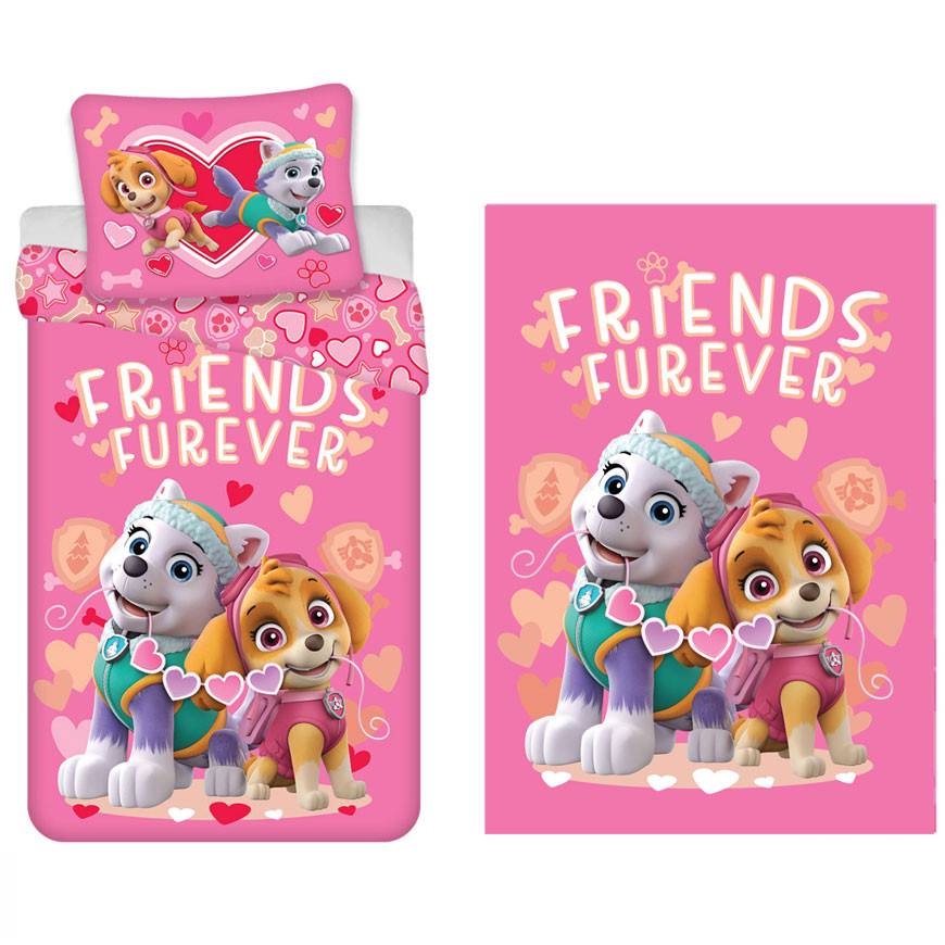 Paw Patrol Friends Furever barns påslakan och fleecefilt set