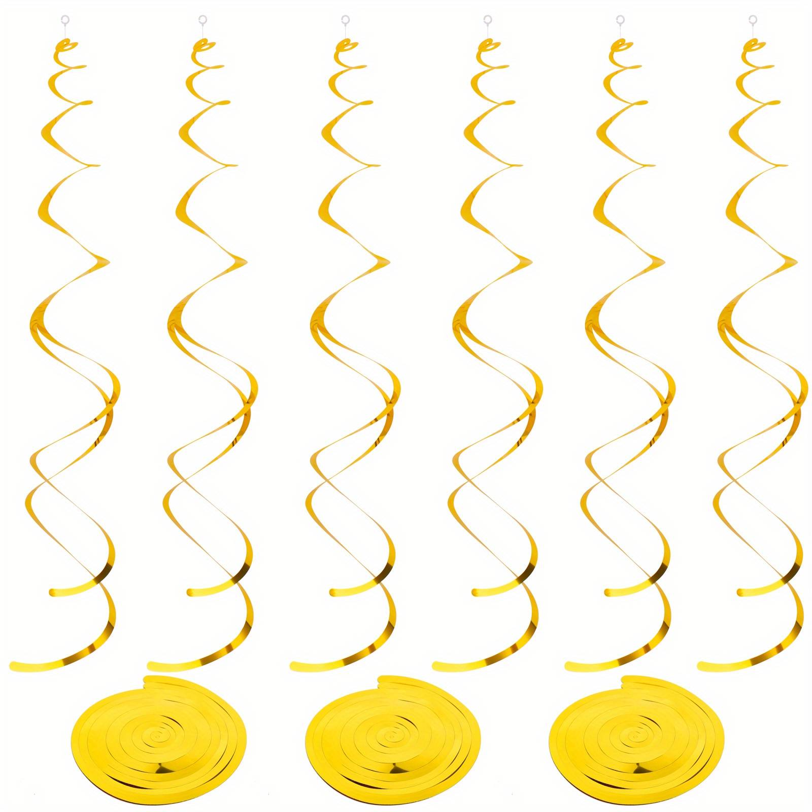 12pcs, Golden Hanging Swirl Decorations Plastic Streamer Party Swirl Spiral Decorations For Ceiling, Wedding Baby Shower Birthday Party Supplies,halloween Decorations & Christmas Decorations