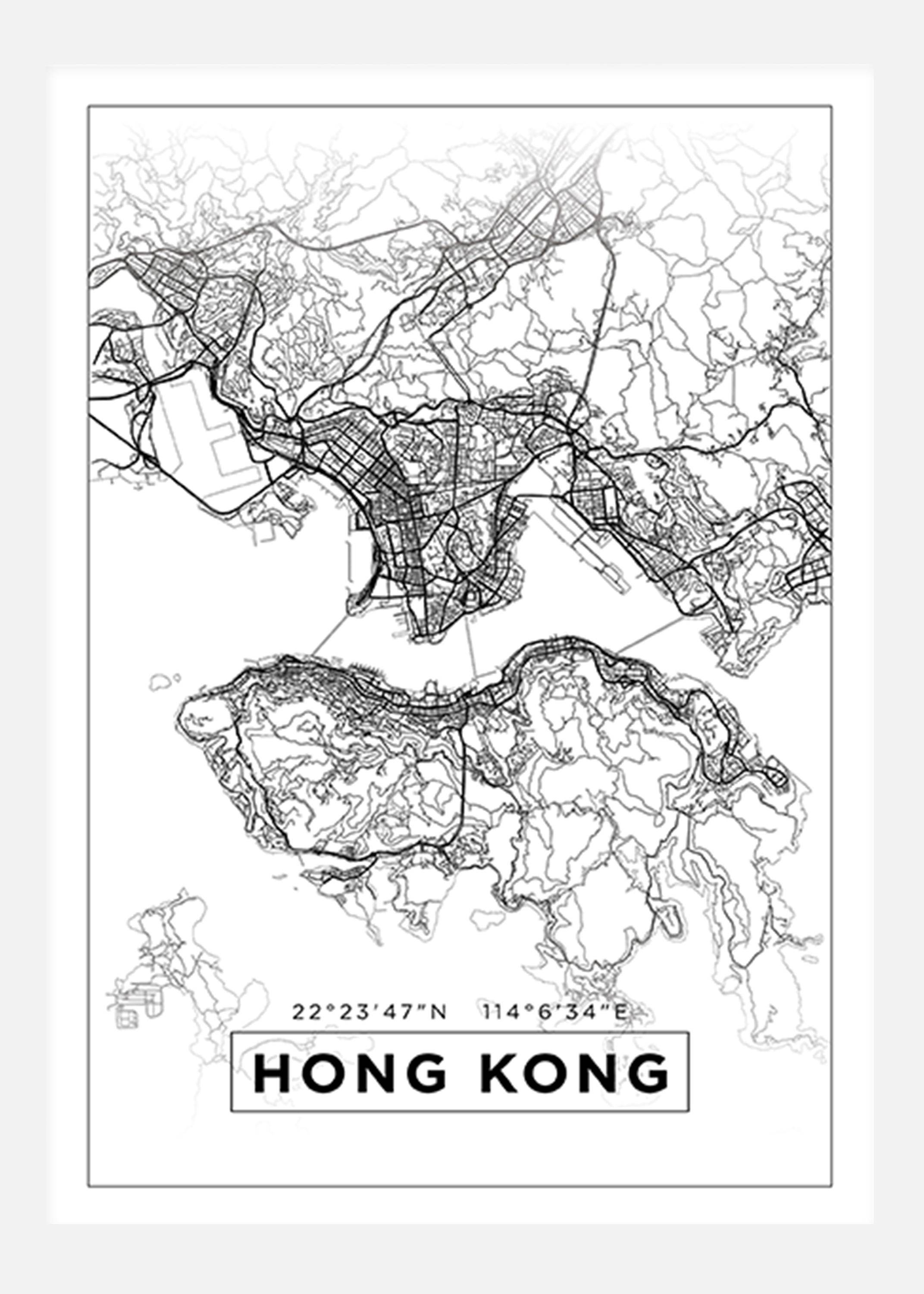 Karta - Hong Kong - Vit Canvastavla (30x40 cm)