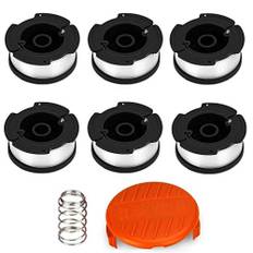 ELETEK Fadenspulen für Black & Decker Trimmer Spulen, Nylonfäden 6 x 9 m Länge ⌀1,65 mm Fadendurchmesser Spulen + 1 Kappe + 1 Feder für Black+Decker Trimmer