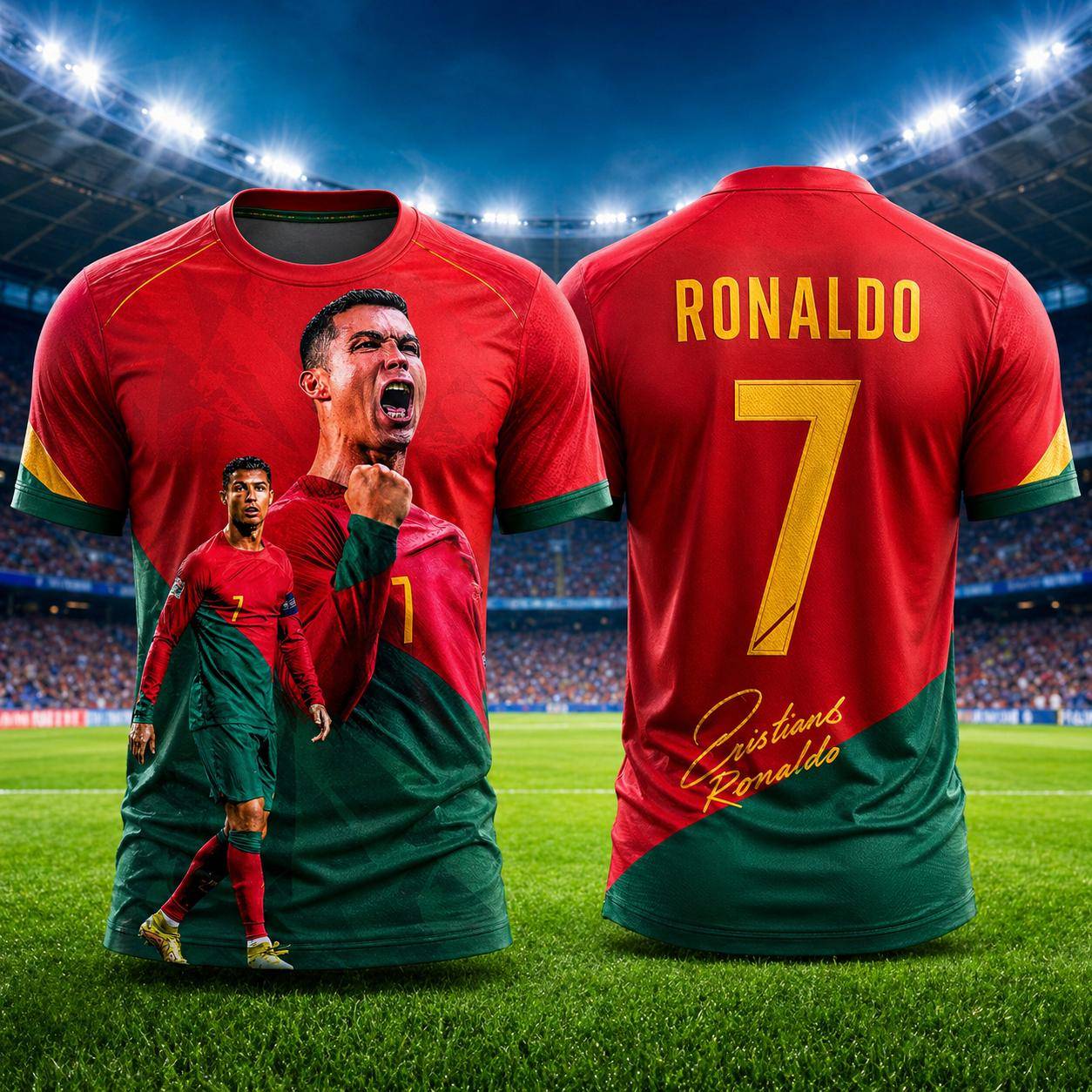 2026 Ny Ronaldo Nr 7 Fotbollströja Överdimensionerad Andningsbar Träningsdräkt Fotbollströja Barn Vuxen Match Fan Sportkläder T-shirt röd