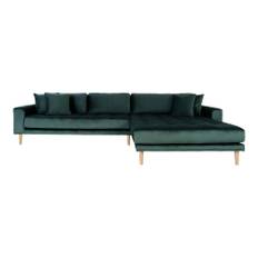 Lido Lounge Sofa - Lounge Sofa, högervänd i mörkgrön sammet med fyra kuddar,