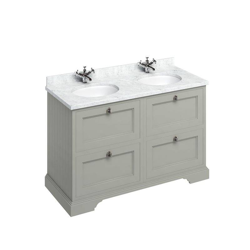 Tvättställsskåp Burlington FC10 1300 mm Oliv, Tvättställ Minerva Carrara Vit