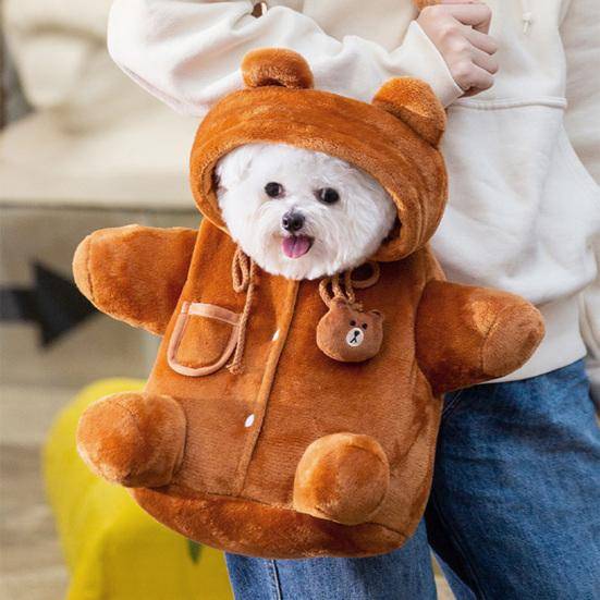 Kattbärväska Plysch Valpbärväska med Justerbar Crossbody-rem Söt Björn Bi Design Rese Husdjursslinga för Valpar Små Hundar Kattungar