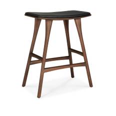 Ethnicraft - Osso Counter Stool - Varnished Teak - Brown - Black Leather 57/33/69 - Barstole og bartaburetter - Alain Van Havre - Brun - Træ