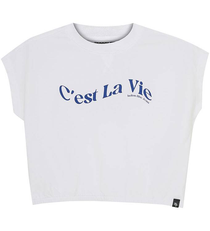 Indisk Blue Jeans T-shirt - Bred beskuren - Bright White m. Tryc - Indian Blue Jeans - 14 år (164) - T-shirt