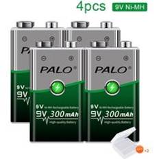 Palo 9v 6 f 22 ni-mh 9v laddningsbart batteri+smart batteriladdare för 1.2v aa aaa nimh nicd batteri för 9v laddningsbara batterier - 4 st