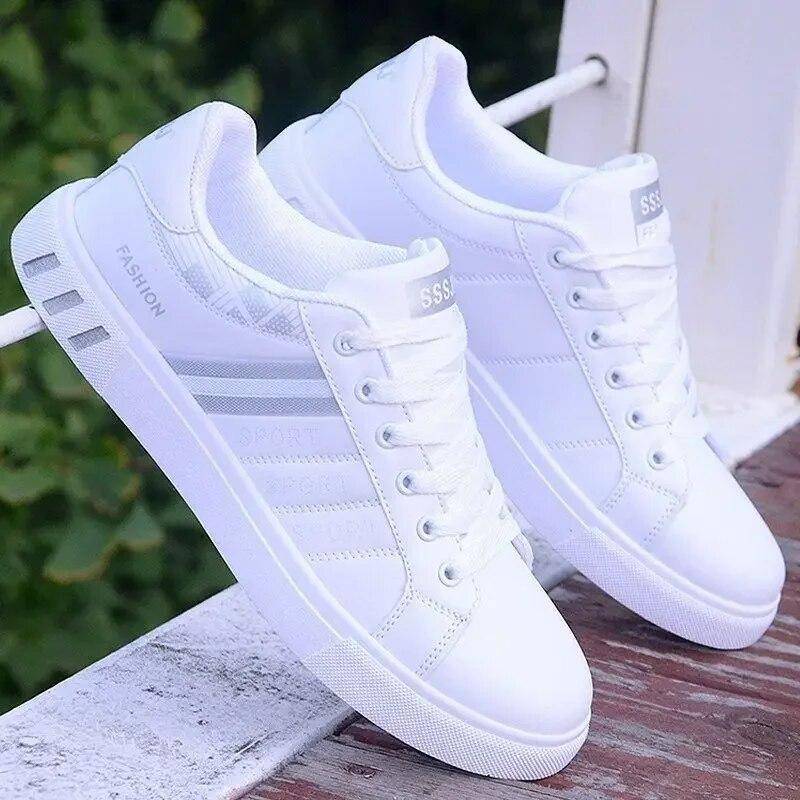 Herr Sneakers Fritidsskor Herr Flats Zapatillas Hombre Lättvikts Pu Läder Andas Sko Herr Vita Sport Tenis Skor cm white