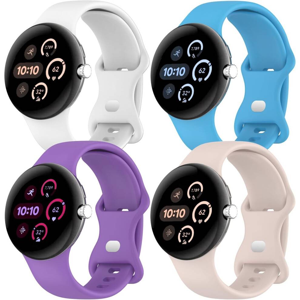 4 stk. aktive silikoneremme til Google Pixel Watch3 (41 mm) & Pixel Watch2 – vandtætte sportsarmbånd til udskiftning, kompatible med Pixel Watch