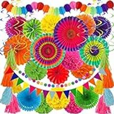 ZERODECO Festdekoration, 41 stycken, flerfärgad, festdekoration, papper, pom poms, girlang för Fiesta, festdekorationer, födelsedagsset, födelsedagsdekoration, Fiesta, mexikanska Cinco De Mayo Taco