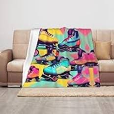 Retro rullskridskor färgglatt tryck vardagsrum 127 x 102 cm överkast filt mjuka varma plyschfiltar för soffa