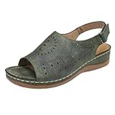 Damen Römer Weite Sandaletten Kilklack Römersandalen Urlaubs-Slingback Strandsandaletten Inomhus Utomhus Orthopädische Flachsandalen Sommer Flach Orthopädische Keilsandalen, Grün, 37 EU