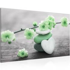 Feng Shui Billede med blomster og sten - 70x40 cm Grøn