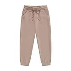 IQYU Fleecejoggingbyxor för och flickor, enfärgade byxor, babyleggings, Beige, 10-11 år