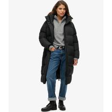 Superdry Damen Langer Steppmantel mit Kapuze Black - Größe: 46
