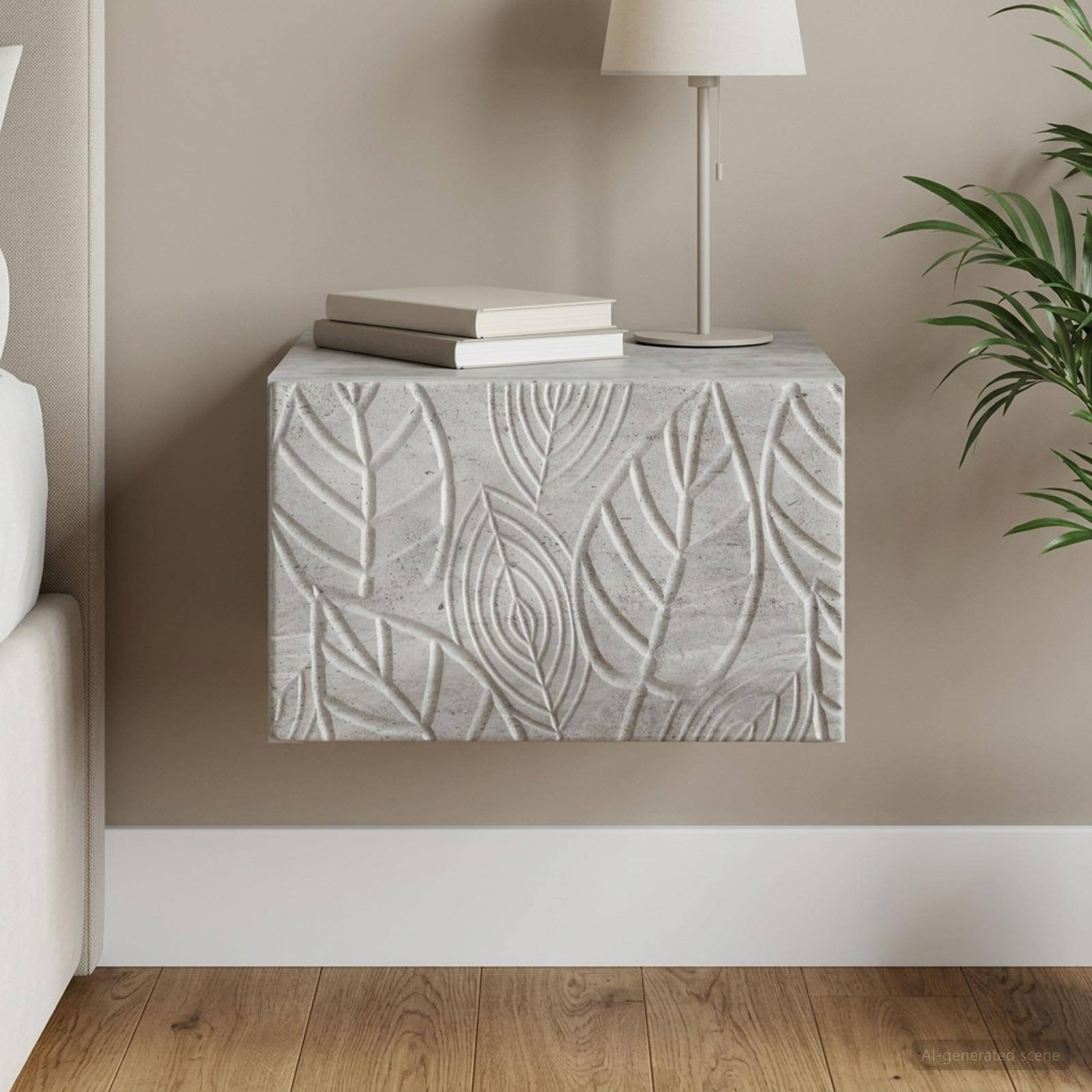 Væghængt Natbord Betongrå 49 x 34,5 x 20 cm Konstrueret træ
