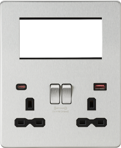 KnightsBridge Screwless Small Multimedia Combination Plate with FASTCHARGE, Brushed Chrome