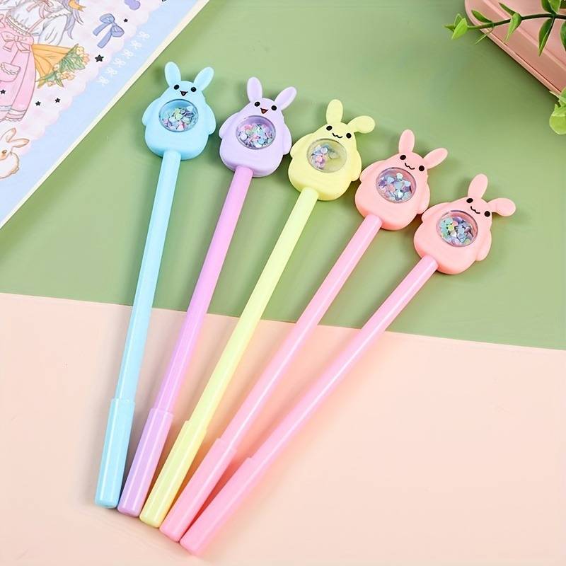 TEMU 6 Glitter Bunny Gel Pens - The Perfect Easter Gift, Black Ink, Smooth Writing, Ideal For School And Office Supplies, Gel Pens, Holiday Essentials