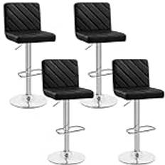 Yaheetech Barstolar, set om 4, konstläder, vadderad barstol med fotstöd, snurrpall, kökspall, diskpall som kan belastas upp till 136 kg, för kök/matsal/bar/salong, svart