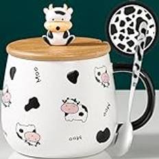 Arawat ko kopp med lock ko present rolig kaffekopp 400 ml keramik tekopp jul söt ko te kaffe mugg koppar söt födelsedagspresent för kvinnor män vän pojkar