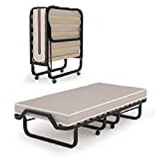 COSTWAY: ️80 x 200 cm, vikbar gästsäng med madrass av minnesskum, hopfällbar säng med robust stålram, kan belastas upp till 120 kg, metallsäng på hjul, för gästrum och kontor