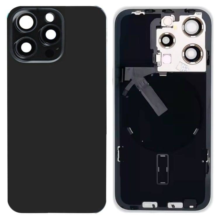 iPhone 15 Pro bagglas med kameralinse+metalplade+ flex+Magsafe magnet OEM Sort