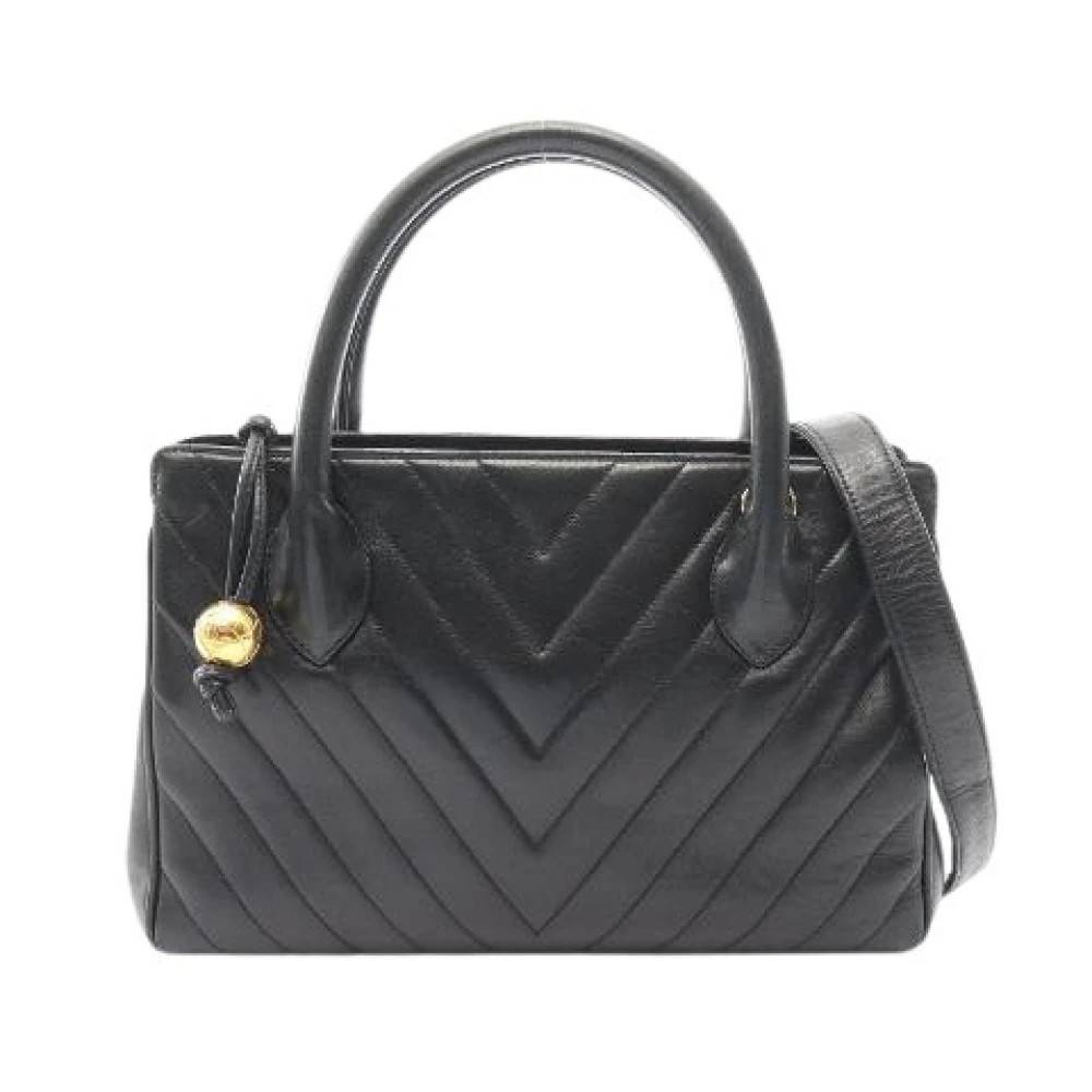 Chanel Vintage Pre-owned Chevron V Stitch Lambskin 2way Håndtaske - Vintage - Dame - Sort - ONE SIZE - Uld