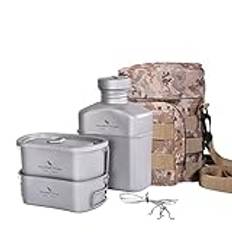 iBasingo Ti2049C-B Titan fältflaska camping köksredskap mugg militär vattenflaska utomhus matsal koppar set ultralätt Canteen kopp matlagningsset porslin njurkittel drickflaska 1 100 ml + 750 ml + 400 ml, Ti2049C matsalskopp set