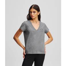 Karl Lagerfeld, Rue St-guillaume V-neck T-shirt, Woman, Light Grey Mel, Size: XL