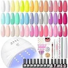 COSCELIA Komplett U V Gel Nail Kit 20+5 Semi Permanent Lack Bas och Top Coat med U V/LED Lampa Manikyr Kit för Nybörjare Nageldekorationer och Tillbehör